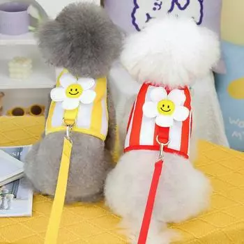 Летняя одежда для щенков, шлейка для маленьких собак, поводок в полоску с подсолнечником, набор поводков для прогулок на открытом воздухе, йоркширский чихуахуа, поводок для прогулок XS