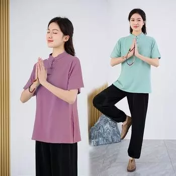 Летняя одежда для тайцзи в китайском стиле, женская одежда, тренировочная одежда Бадуаньцзинь, комплект из двух предметов 2XL зелёный