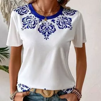 Летняя одежда для влюбленных пар футболка с круглым вырезом дамы 3D цветочный принт женские топы с короткими рукавами S оранжевый