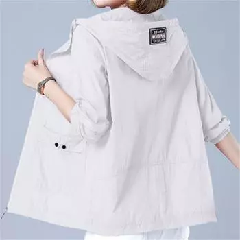 Летняя одежда для защиты от солнца Женская куртка Тонкое пальто Повседневная ветровка Женская куртка для защиты от солнца Базовое пальто на молнии Топы L белый