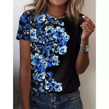 Летняя одежда для женщин 2024 Harajuku Flower 3D женская футболка с цветочным принтом повседневный топ женская футболка с коротким рукавом XXS