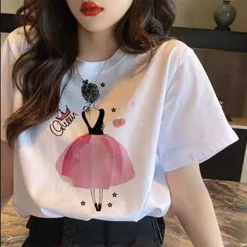 Летняя одежда, футболка с коротким рукавом, модные топы больших размеров, студенческая одежда, нижняя рубашка, свободная женская рубашка с рукавами M