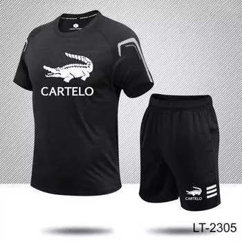 Летняя одежда, комплект спортивной одежды, комплект из двух предметов, футболка, шорты, брендовая спортивная одежда, мужские спортивные костюмы для бега M чёрный