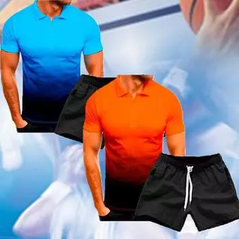 Летняя одежда, мужская мода, спортивный костюм с градиентом, повседневный однотонный рубашка поло с короткими рукавами + шорты, уличная одежда, костюм из 2 предметов Yasheng S белый