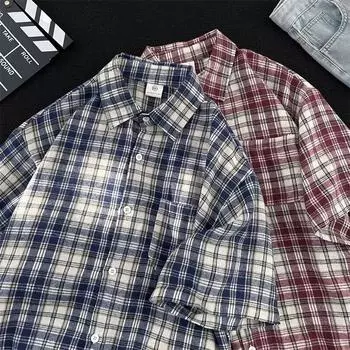 Летняя одежда мужская ретро повседневная рубашка студенческая свободная нишевая дизайнерская забавная новая мужская верхняя часть для ношения на открытом воздухе M синий