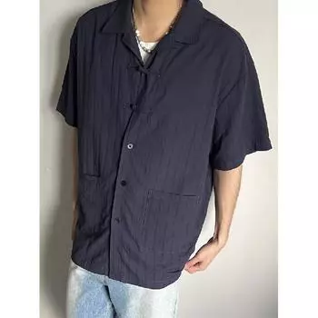 Летняя одежда мужская ретро повседневная рубашка студенческая свободная нишевая дизайнерская забавная новая мужская верхняя часть для ношения на открытом воздухе M синий