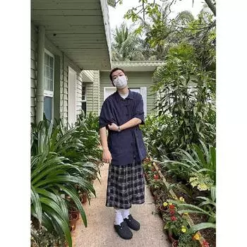 Летняя одежда мужская ретро повседневная рубашка студенческая свободная нишевая дизайнерская забавная новая мужская верхняя часть для ношения на открытом воздухе M синий