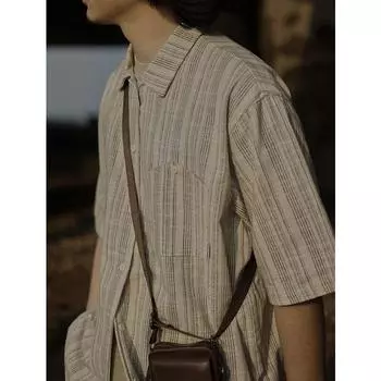 Летняя одежда мужская ретро повседневная рубашка студенческая свободная нишевая дизайнерская забавная новая мужская верхняя часть для ношения на открытом воздухе M хаки