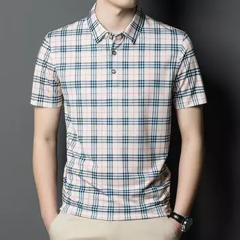 Летняя одежда, новая мужская футболка с коротким рукавом, полосатая повседневная футболка для папы, деловой мужской топ с лацканами M