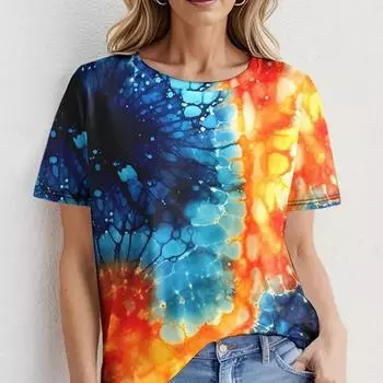 Летняя одежда с круглым вырезом для влюбленных пар футболка с 3D цветочным принтом женские топы с короткими рукавами S оранжевый