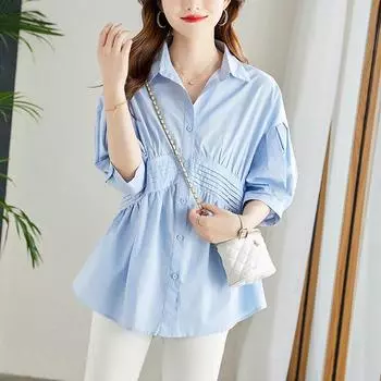 Летняя одежда с рукавом семь четвертей Новая свободная и тонкая рубашка из чистого хлопка M