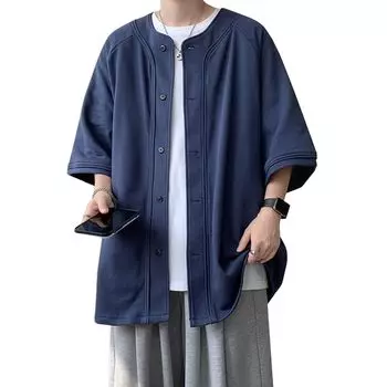 Летняя одежда в японском стиле в японском стиле Large Navy L [Aaronlive], мужская, кардиган, однотонная, кардиган, повседневная, свободная, тонкая, легкая, дышащая,