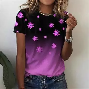 Летняя одежда, женские модные повседневные топы с круглым вырезом и короткими рукавами, женские блузки с принтом хризантем, свободные футболки, одежда S