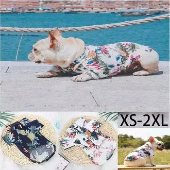 Летняя одеждаЛетняя рубашка с принтом для домашних животных Повседневная одежда с коротким рукавом для домашних животных Гавайская пляжная майка с принтом Топ для маленьких и средних домашних животных M белый