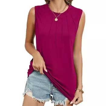 Летняя однотонная футболка без рукавов с круглым вырезом и свободным жилетом для женщин S белый