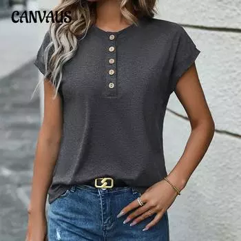 Летняя однотонная футболка с пуговицами, женские топы, однотонная футболка S темно-серого