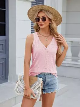 Летняя однотонная футболка с v-образным вырезом без рукавов, повседневная майка с лямкой на шее, женские трендовые футболки L чёрный