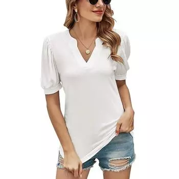 Летняя однотонная футболка с v-образным вырезом и короткими рукавами S чёрный