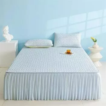 Летняя однотонная кружевная юбка-кровать, латексный крутой коврик, цельный моющийся коврик для кондиционирования воздуха, крутой коврик из ледяного шелка Two pillowcases