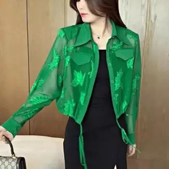 Летняя однотонная куртка с длинным рукавом для женщин, тонкий стиль, вышитые пуговицы, кардиган, топы на шнурке 3XL