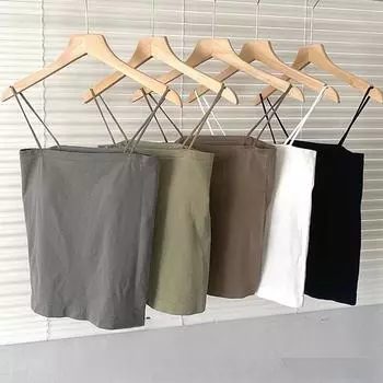 Летняя однотонная майка с ремешком, женская подушка на груди с тонким бретелем, тонкий бюстгальтер с подкладкой на шее S белый