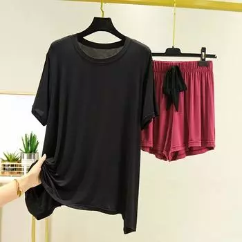 Летняя однотонная модальная дышащая пижама брюки свободные большого размера женская пижама домашняя одежда костюм повседневная одежда L