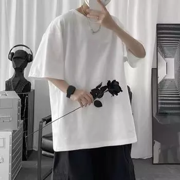 Летняя однотонная мужская футболка с коротким рукавом, свободная футболка с половиной рукава и 5-точечным рукавом, футболка большого размера