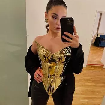 Летняя однотонная повседневная блузка из искусственной кожи, женская элегантная яркая сексуальная рубашка на молнии, женские облегающие топы без рукавов без бретелек 24149 S золотой