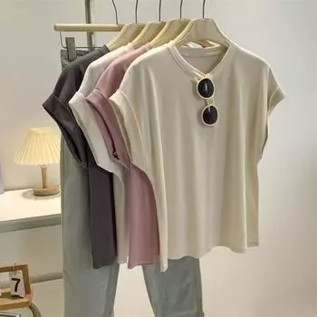 Летняя однотонная повседневная футболка с летающими рукавами больших размеров, женская Свободная женская футболка с круглым вырезом и коротким рукавом, топы с заниженным плечом и круглым вырезом, женская футболка 24371 M белый