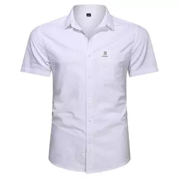 Летняя однотонная простая рубашка с короткими рукавами, мужская универсальная рубашка, повседневная рубашка L