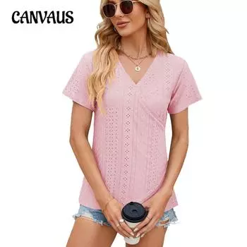 Летняя однотонная свободная футболка с короткими рукавами и v-образным вырезом для женщин S
