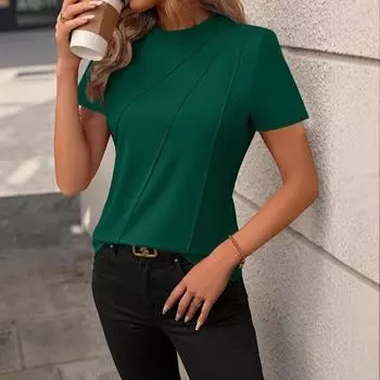 Летняя однотонная свободная футболка с круглым вырезом и короткими рукавами, жилет для женщин S чёрный