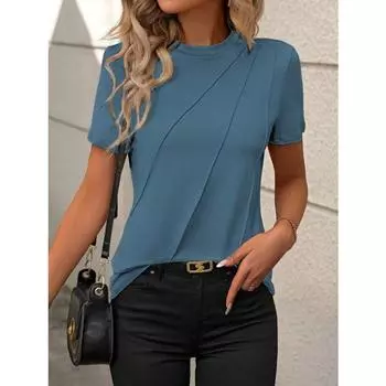 Летняя однотонная свободная футболка с круглым вырезом и короткими рукавами, жилет для женщин S чёрный