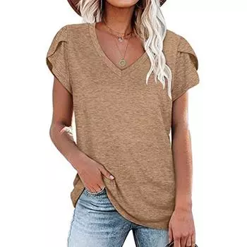 Летняя однотонная свободная футболка с v-образным вырезом и коротким рукавом, женские топы, модная элегантная футболка больших размеров для женщин, винтажная простая женская футболка 24568 S чёрный