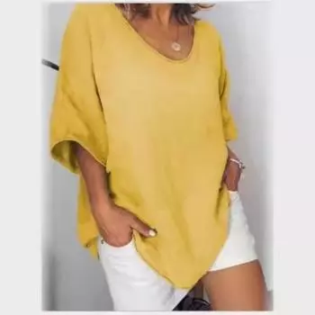 Летняя однотонная свободная повседневная футболка из хлопка и льна с короткими рукавами для женщин S красный