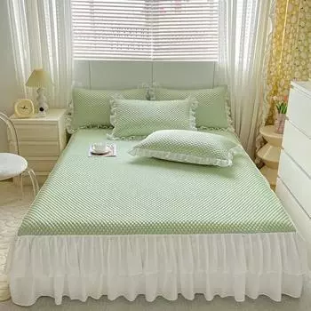 Летняя однотонная юбка из ледяного шелка с 3D узорами для удобного и прохладного постельного белья, тонкое марлевое пыленепроницаемое покрывало с рюшами по подолу 120x200cm bed skirt