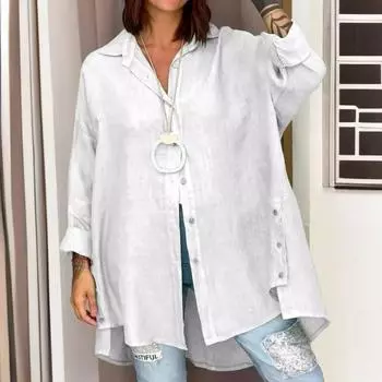 Летняя однотонная женская свободная рубашка с девятью рукавами S белый