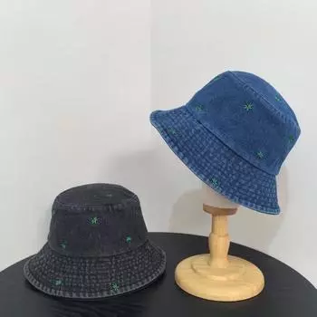 Летняя оригинальная ветрозащитная шляпа от солнца для весны и осени универсальная ретро шляпа-ведро маленькая свежая джинсовая шляпа-ведро для женщин M56-58cm чёрный