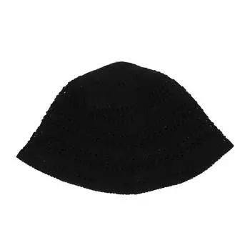 Летняя панама-ведро женская ажурная солнцезащитная шляпа для улицы, повседневная, универсальная, вязаная крючком, складная, пляжная чёрный