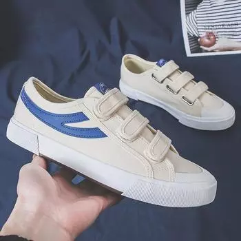 Летняя парусиновая обувь, мужская обувь на липучке, повседневная обувь для доски, липкая пряжка, один шаг, мужская обувь 39 чёрный