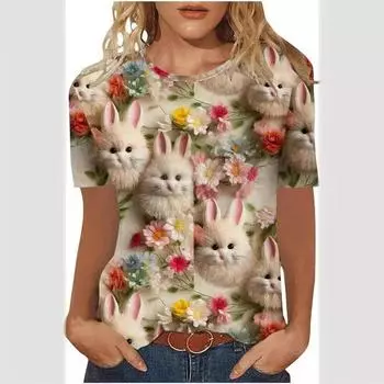 Летняя пасхальная 3D-печатная футболка с круглым вырезом для женщин, модные футболки с короткими рукавами, женские топы S