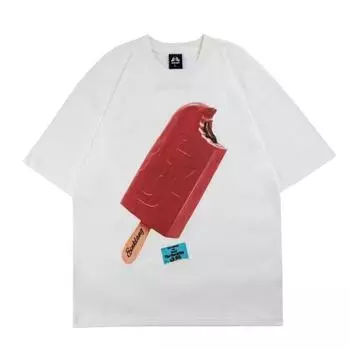 Летняя персонализированная футболка Ins из чистого хлопка с принтом мороженого для мужчин и женщин, уличная свободная футболка Y2K с круглым вырезом и короткими рукавами для пары S белый