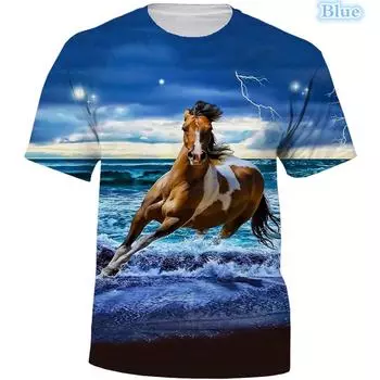 Летняя персонализированная мужская и женская футболка с 3D-принтом лошади и короткими рукавами с принтом лошади M