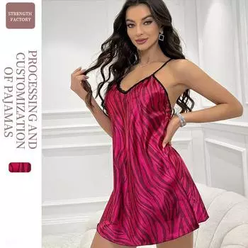 Летняя Пижама из шелка Ice Halter, женская модная сексуальная пижамная ночная рубашка, платье-комбинация S