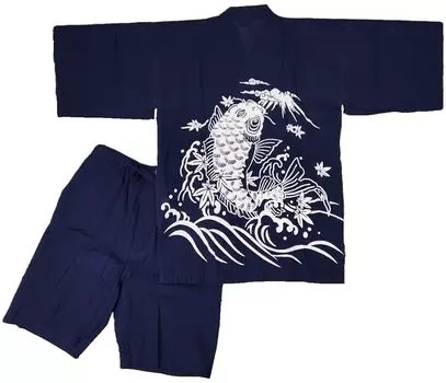 Летняя пижама Jinbei, выкройка, стильный комплект верхней и нижней части одежды для дома из хлопка Shijira, цвет Jinbei Carp Navy, размер M, для мужчин