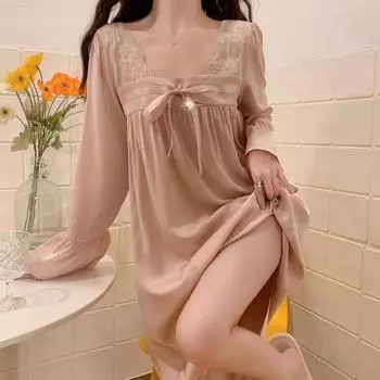 Летняя пижамная юбка Hanfu из искусственного шелка большого размера с длинными рукавами, свободная и роскошная, закрывающая живот, подходит для уличной одежды дома L