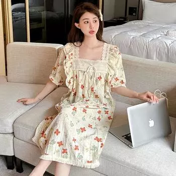 Летняя пижамная юбка в повседневном стиле для женщин с короткими рукавами. Милое и красочное кружево-бабочка. Кружево. Кружево, носится снаружи для домашней одежды. M