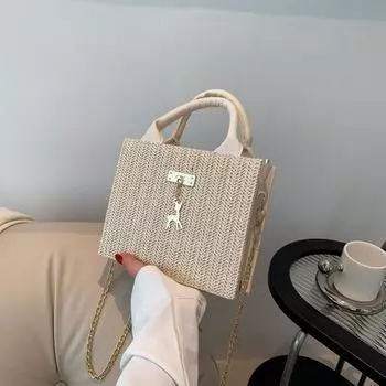 Летняя плетеная соломенная сумка женская 2024 новая корейская версия литературной модной плетеной сумки праздничный ветер пляжная сумка через плечо белый