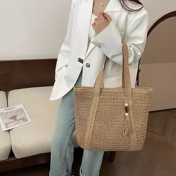 Летняя плетеная сумка через плечо женская пляжная сумка через плечо женская соломенная вязаная сумка ручной работы большой емкости кошелек дорожные сумки-тоут