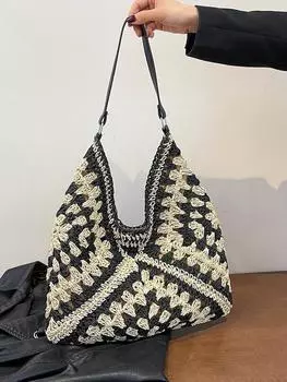 Летняя плетеная сумка из соломы, женская новая пляжная сумка-тоут с прорезями для отпуска на море, плетеная овощная корзина, сумка на плечо